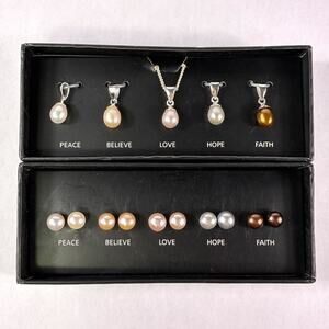 Vintage Avon Gift Set of 5 Colored Faux Pearls Pendants & Earrings Silver Tone